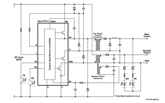 Figure 1. Schematic of Two-Switch Forward and Flyback Converter.